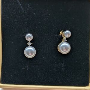 Classic Pearl Drop Earrings in White and Gold
